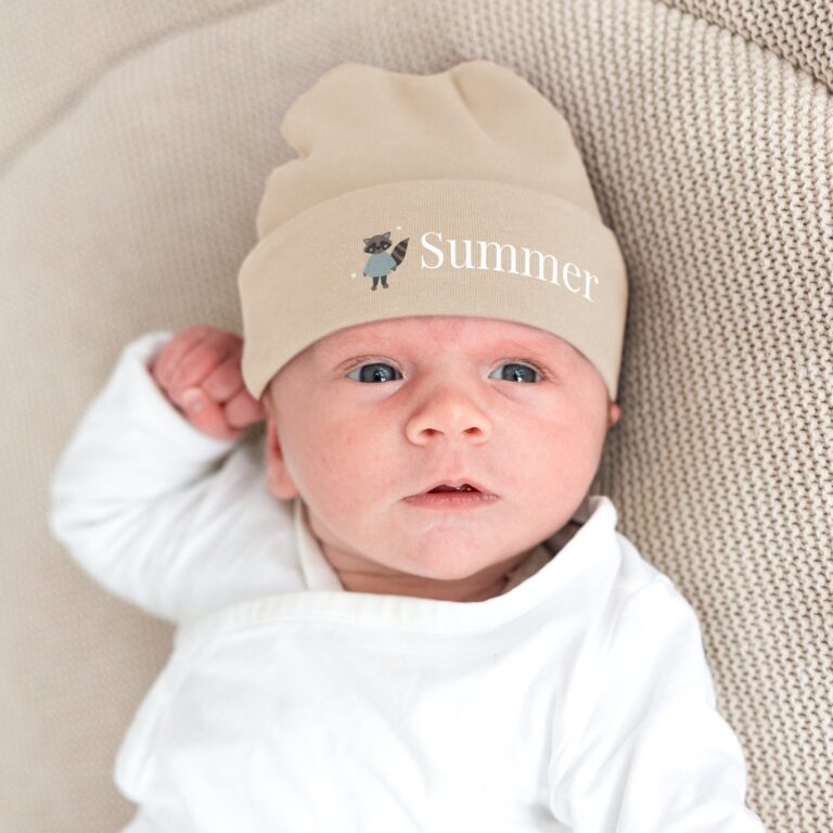 baby hat – printed – beige