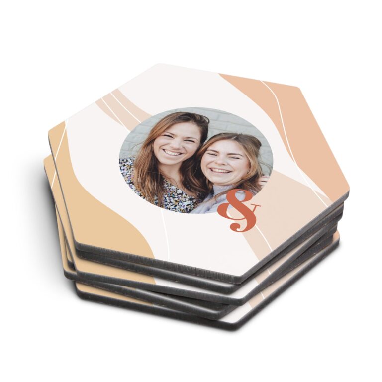 premium photo coaster hardboard – hexagon – 6 pieces