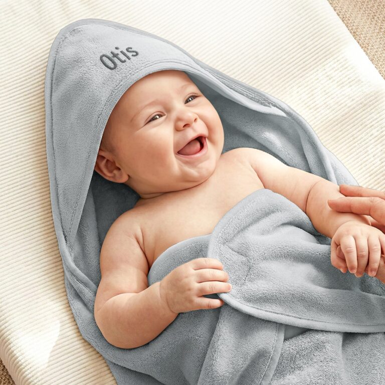 personalised baby hooded towel – terrycloth – blue