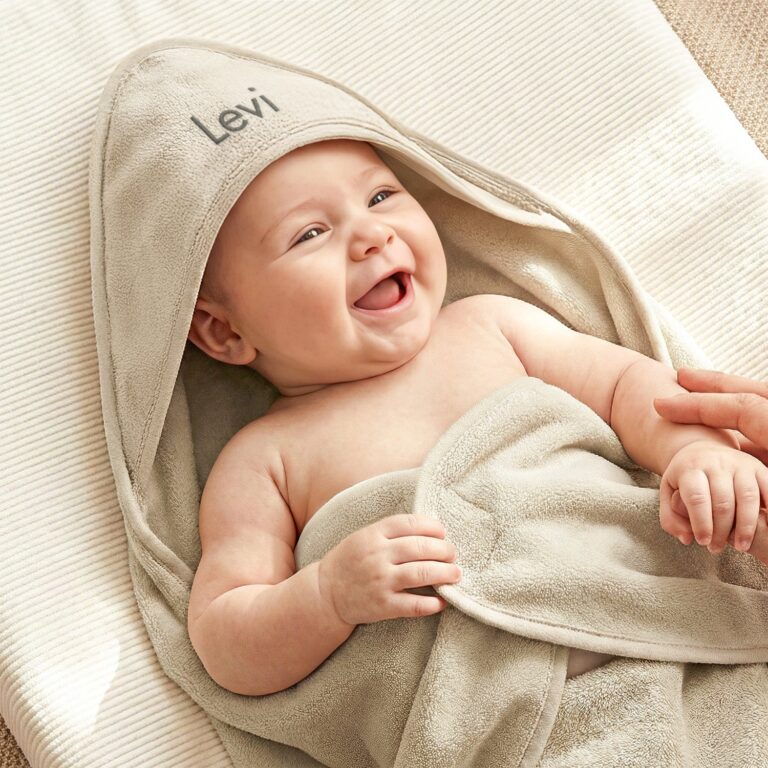 Personalised baby hooded towel - Terrycloth - Beige personalised baby hooded towel – terrycloth – beige