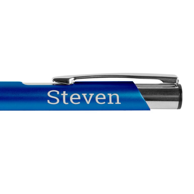 personalised pen – viva – tess – ballpoint – engraved – blue – right handed