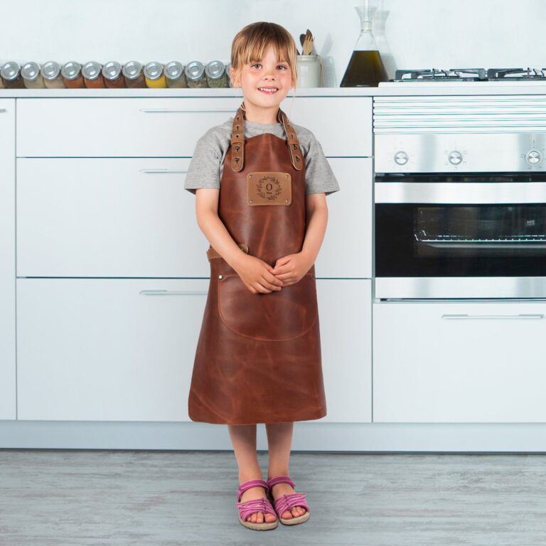 personalised leather children's apron – brown