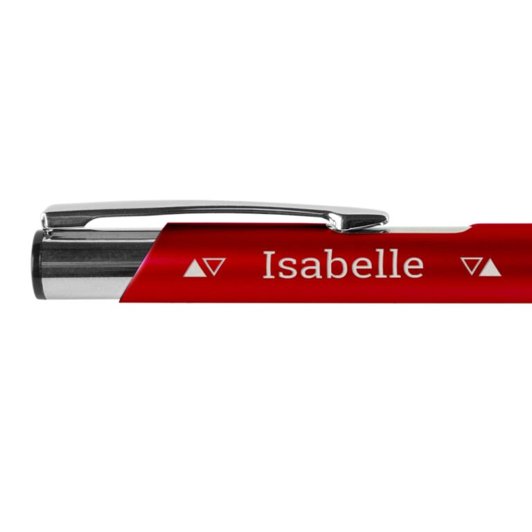 personalised pen – viva – tess – ballpoint – engraved – red – left handed
