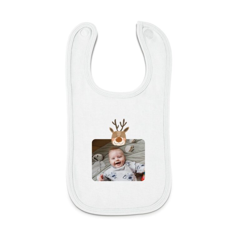 personalised baby bib – first christmas – white