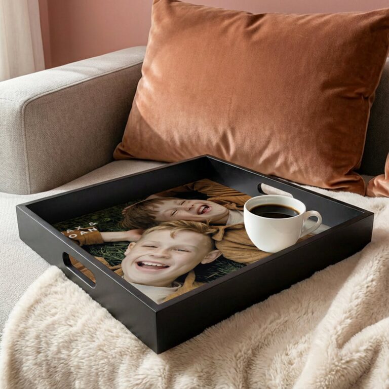 personalised photo tray – square – black – 40.5 x 40.5 cm