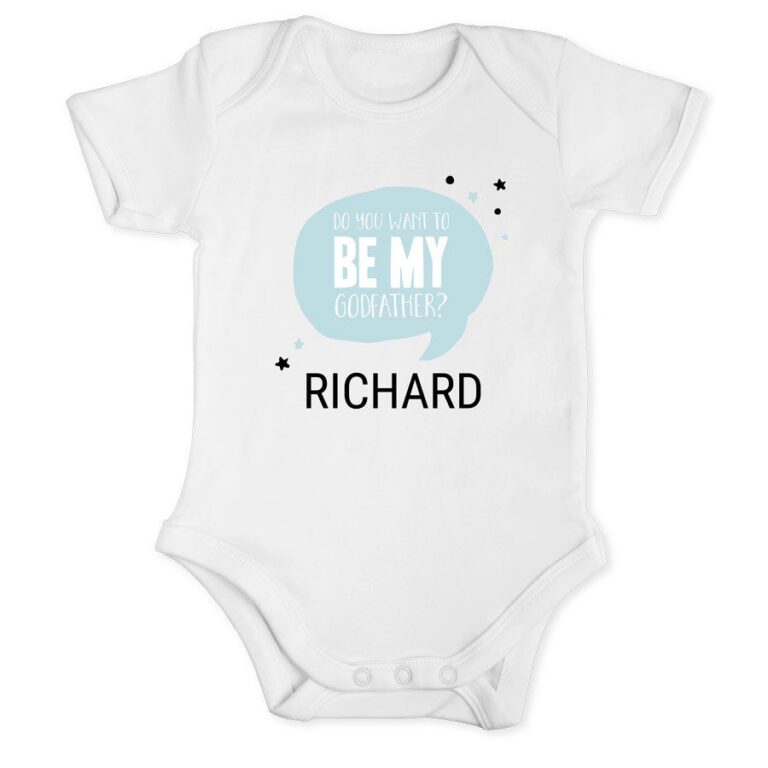 personalised baby babygrow – will you be my godfather – white – 50/56