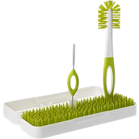 boon trip travel bottle drying rack with bottle brush – green