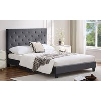 bed frame with adjustable upholstered button tufted headboard: double/grey clean line tufted