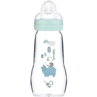 mam feel good sky hedgehogs glass feeding bottle – 260 ml
