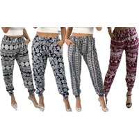 women’sprinted cotton harem travel pants: elephant stripe/ navy pink / l xl