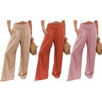 women’scotton linen loose pants with pockets: khaki+black/xl/two