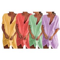 Women'sMid-Length Loose Beach Top: Pink/3XL women’smid length loose beach top: pink/3xl