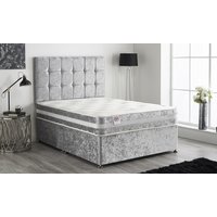 crushed velvet divan bed: double – silver without drawers with headboard
