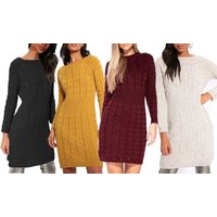 cable knit jumper ribbed waist dress: khaki/l xl