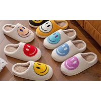smiley face plush slippers: light yellow smile/uk8 9