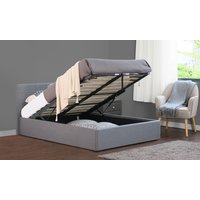 ottoman storage bed with buttoned headboard and mattress: grey fabric ottoman bed frame/double (4ft6)