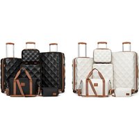 british traveller ultralight hard shell suitcase and travel bag set: 13 and 20 suitcase with travel bag/beige and brown