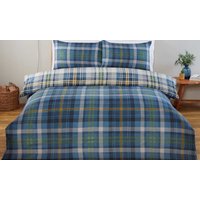 reversible plaid complete bedding set: single/blue
