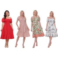 Women'sPrinted Bardot Gypsy Midi Dress: Printed/Green/S-M women’sprinted bardot gypsy midi dress: printed/green/s m