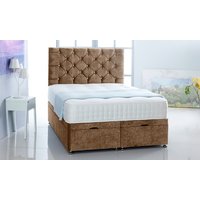 naples velvet ottoman divan bed with mattress and chesterfield headboard: cream / 6ft super king
