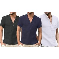 men’scotton v neck button t shirt: one/navy/size m