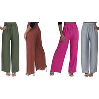 women’swide leg trousers: ribbed wide leg palazzo trousers/charcoal/l xl
