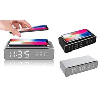 led alarm clock with wireless charger: black and silver/two