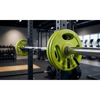 pair of 5kg lime green barbell rubber plates: four