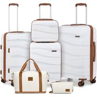 suitcase and travel bag set: 20 inch cream suitcase with beige and brown travel bag set