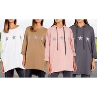 women’soversized star detailed sweatshirt: stone/sweatshirt