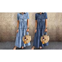 Long Vintage Denim Maxi Dress: Light Blue /UK18 long vintage denim maxi dress: light blue /uk18