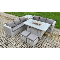 8 seater weather resistant pe rattan garden sofa set with fire pit