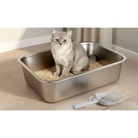 skylos stainless steel cat litter box series: skylos stainless steel cat litter box hooded semi enclosed