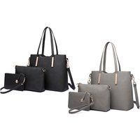three in one pu leather shoulder bag set: dark grey