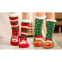 warm winter lined christmas slipper socks: santa chimney / grey