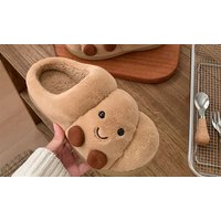 cosy unisex home slippers with non slip eva sole: slip on croissant/uk3 4