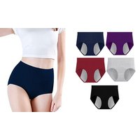five pieces of mid waist leak resistant menstrual panties: black/3xl