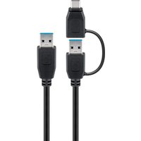 goobay usb 3.0 cable w. usb a to usb c adapter black – 0 5 metres