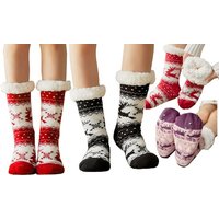 festive warm sherpa fur slipper socks: reindeer s / mustard