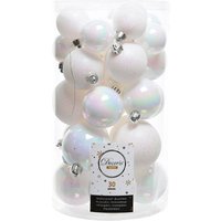 decoris season white christmas bauble set – 30 pcs