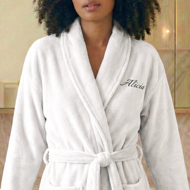 terrycloth bathrobe for women – with name – white s/m