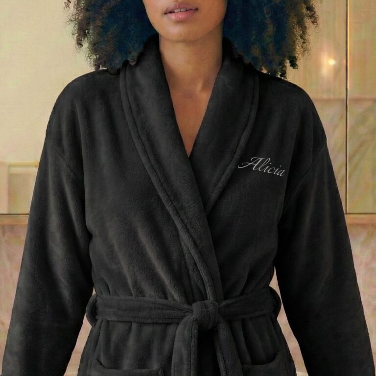 terrycloth bathrobe for women – with name – black – s/m
