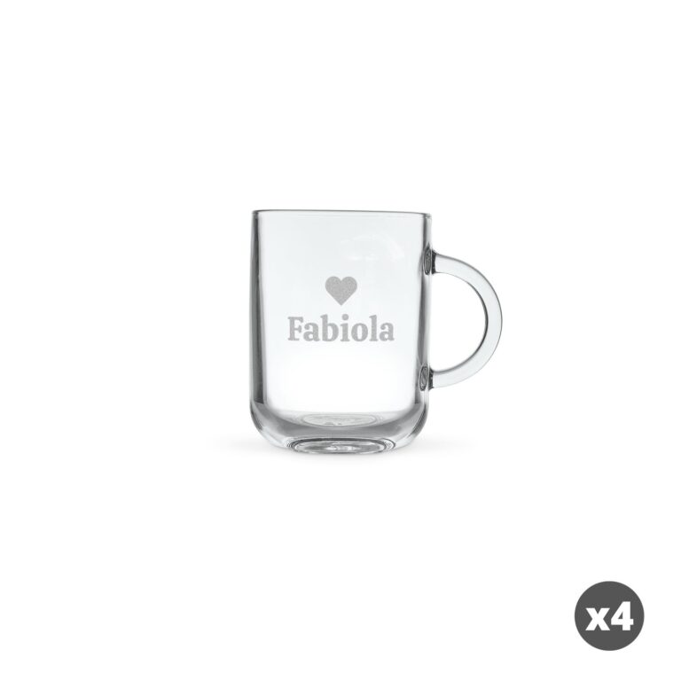 Personalised glass mug - Round - 4 pcs - Engraved personalised glass mug – round – 4 pcs – engraved