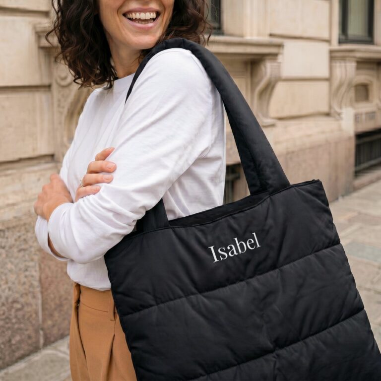 personalised shopper bag – black – puffy style
