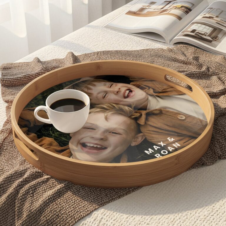 Personalised serving tray - Round - Wood - 40 cm personalised serving tray – round – wood – 40 cm