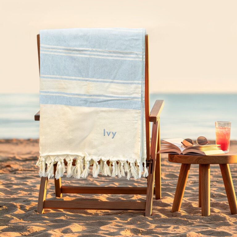 personalised hammam towel – blue – 104 x 204 cm