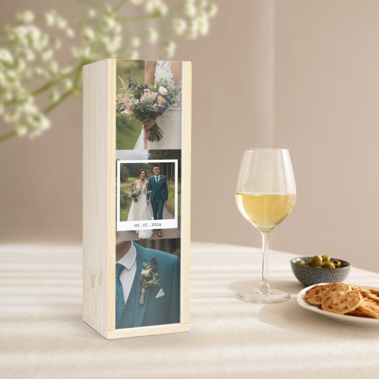 personalised wooden bottle case – printed – 1 bottle