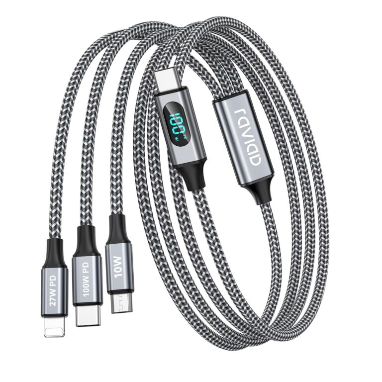 100w usb c multi charger cable [2m] 3 in 1 fast charging cable with led display