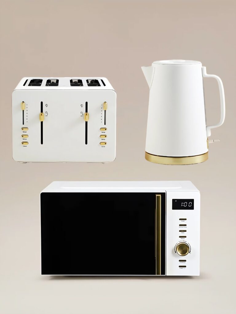 white & gold kettle & toaster microwave kitchen appliances set modern gift