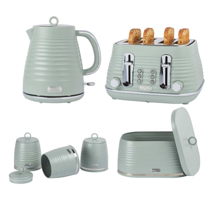 salter ripple sage kitchen set – rapid boil, 4 slice & 3 pc canister set, tea